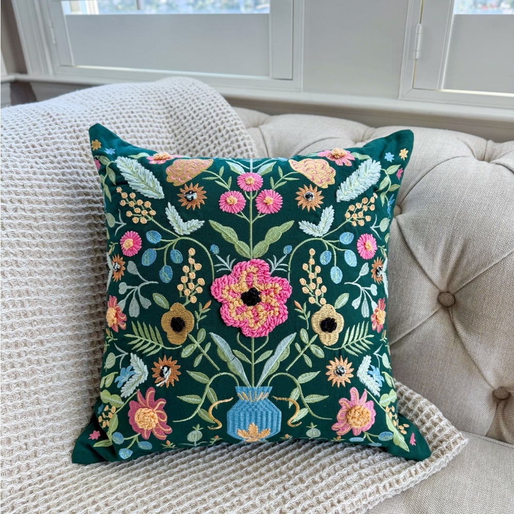 Rifle Paper Co. Floral Embroidered Throw Pillow
